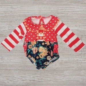 Striped Polka Dot Floral Ruffle Button Bodysuit